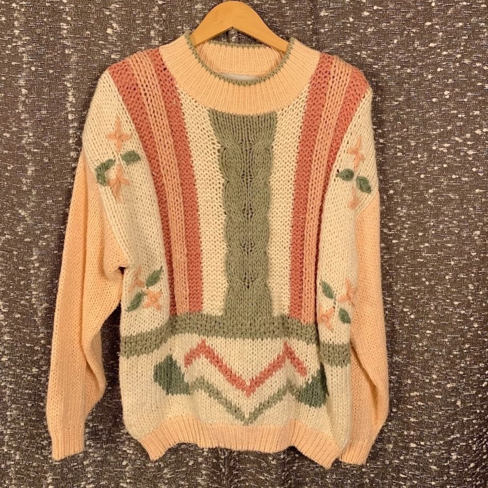 Vintage Bramble Lane Hand Knit Pullover Sweater Cottagecore Women's Medium